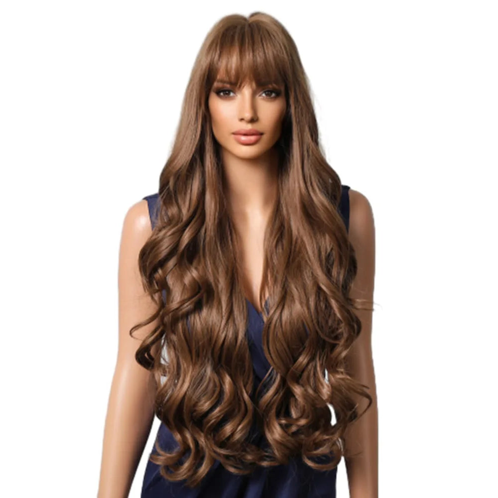 Brown Wigs 30 Inches Synthetic Curly Wig Long Wavy Hair for Women