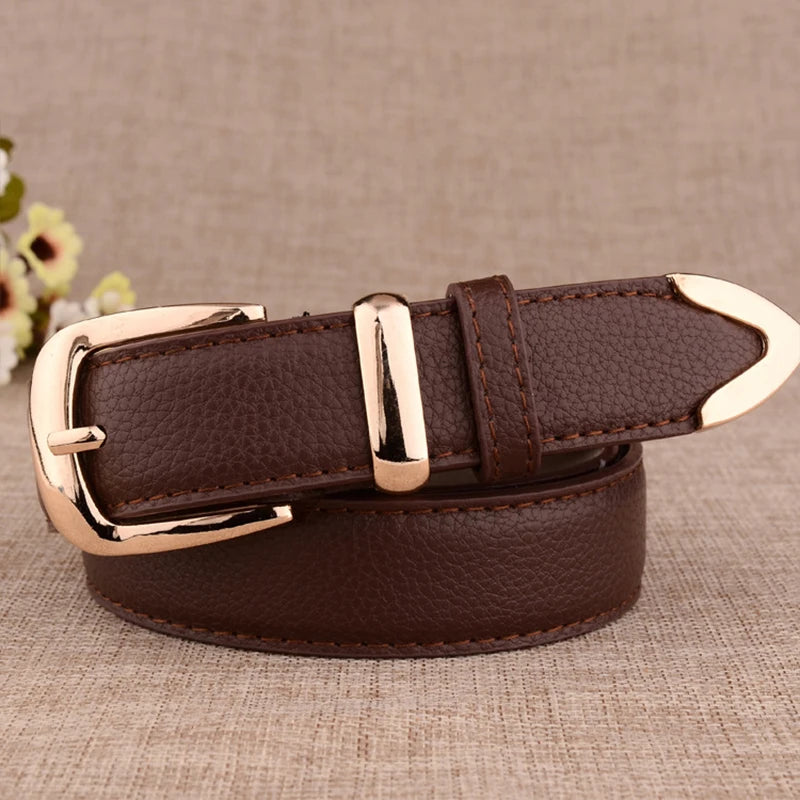 Fashion Women Leather Belts High Quality Gold Buckle Best Matching Dress Jeans Belts for Lady