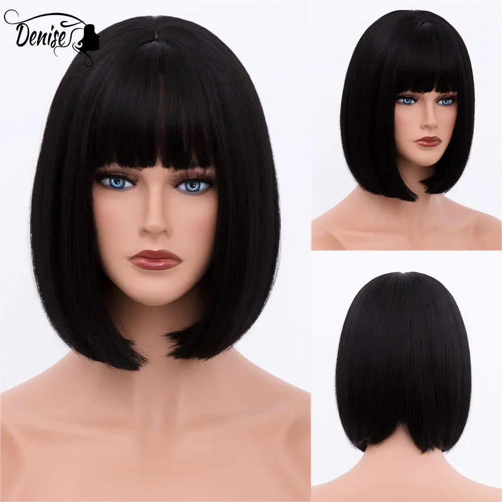 Bob Wig Straight Short Black To Blue Ombre Daily Synthetic Wigs For Women