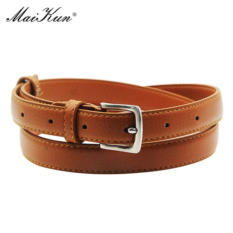 Women's Skinny Leather Belt Solid Color Pin Buckle Simple Small Size Suit Business Casual Waist