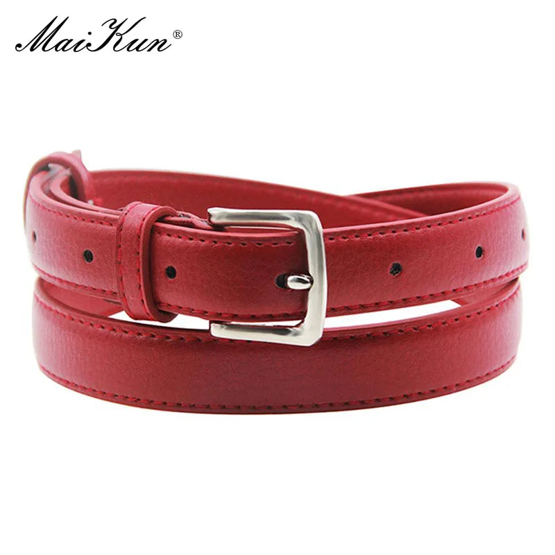 Women's Skinny Leather Belt Solid Color Pin Buckle Simple Small Size Suit Business Casual Waist