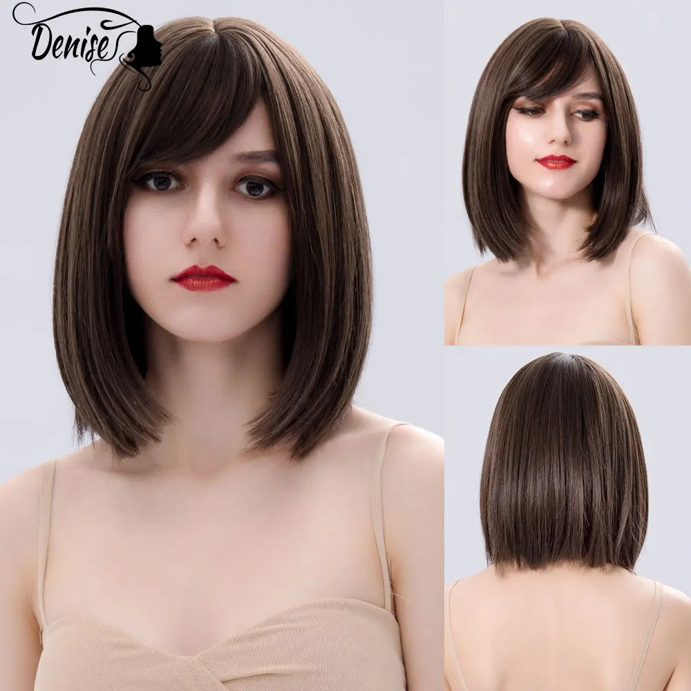 Bob Wig Straight Short Black To Blue Ombre Daily Synthetic Wigs For Women