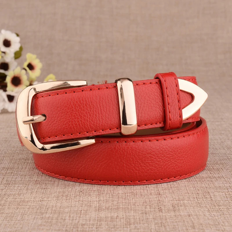 Fashion Women Leather Belts High Quality Gold Buckle Best Matching Dress Jeans Belts for Lady