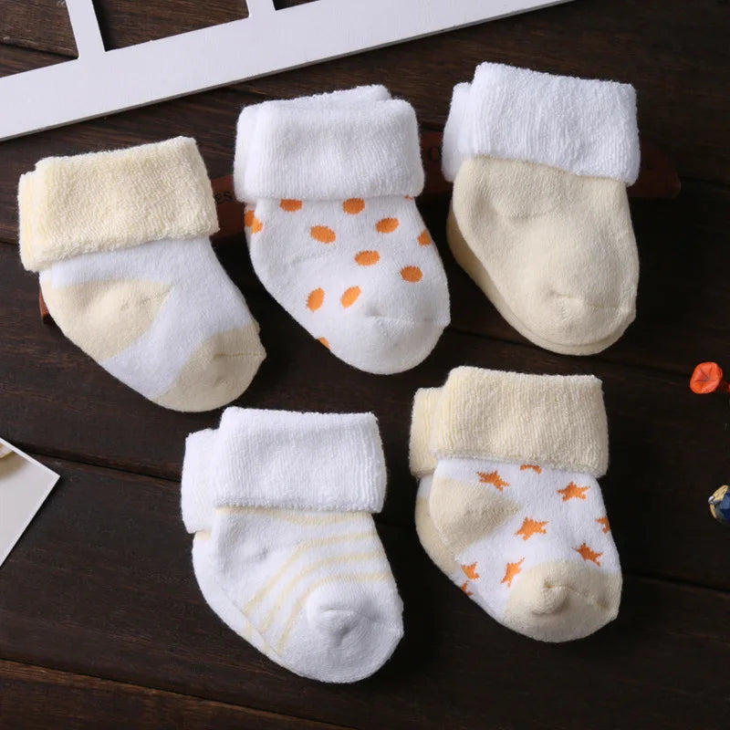 5 pair/lot unisex Socks 0-12months جوارب ممتازة ودافئة لحديثي الولادة والرُّضع. نوعية مريحة ودافئة