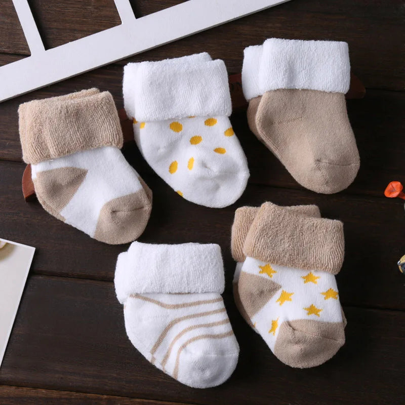 5 pair/lot unisex Socks 0-12months جوارب ممتازة ودافئة لحديثي الولادة والرُّضع. نوعية مريحة ودافئة