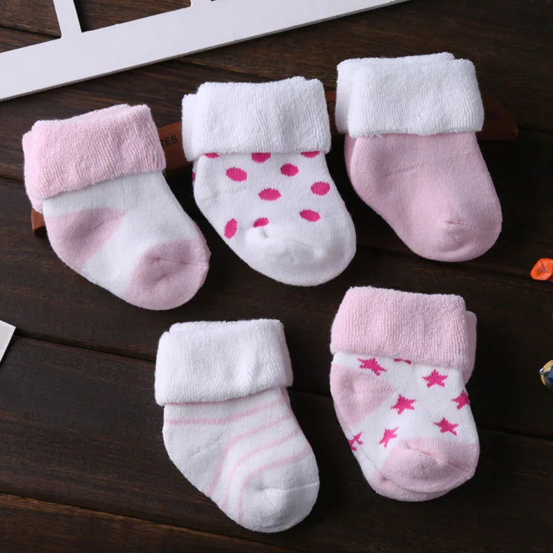 5 pair/lot unisex Socks 0-12months جوارب ممتازة ودافئة لحديثي الولادة والرُّضع. نوعية مريحة ودافئة