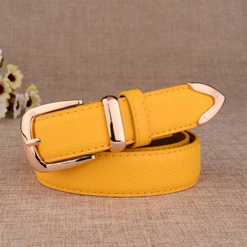 Fashion Women Leather Belts High Quality Gold Buckle Best Matching Dress Jeans Belts for Lady