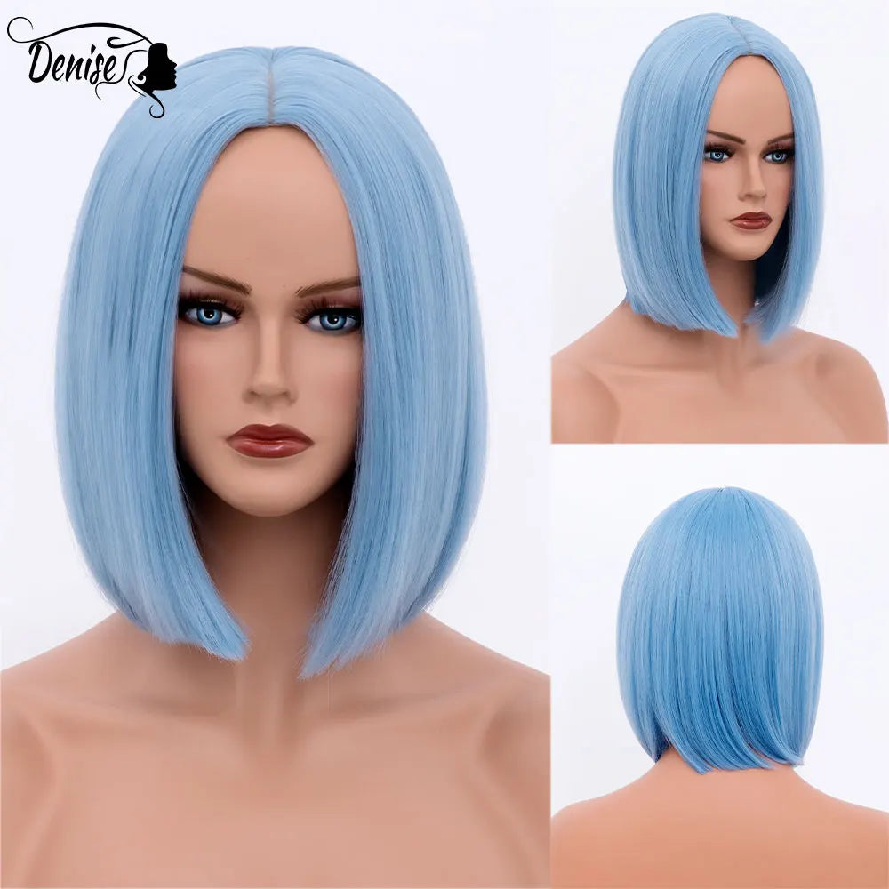 Bob Wig Straight Short Black To Blue Ombre Daily Synthetic Wigs For Women