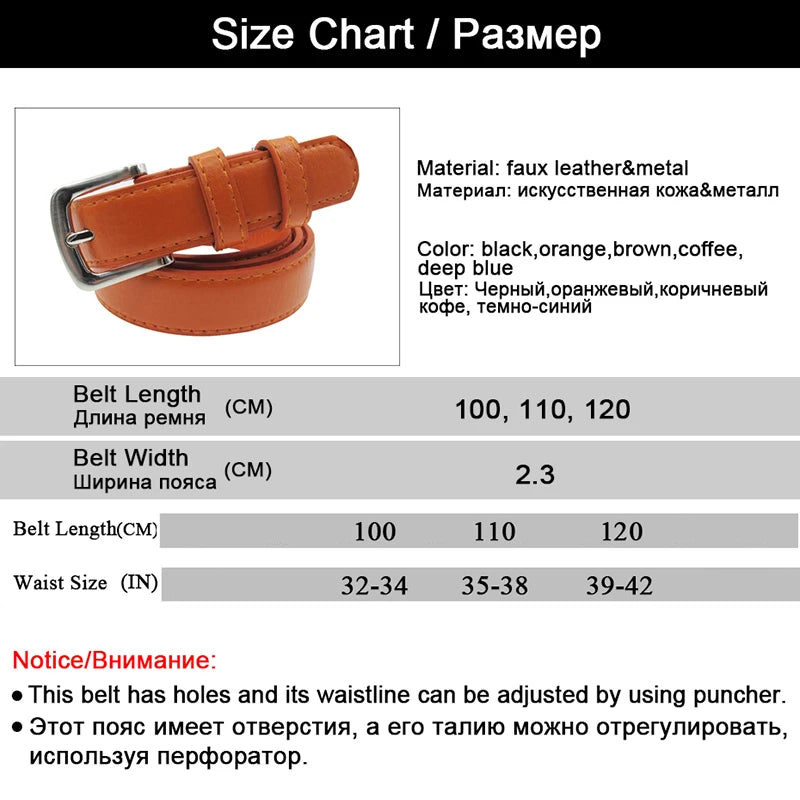 Women's Skinny Leather Belt Solid Color Pin Buckle Simple Small Size Suit Business Casual Waist