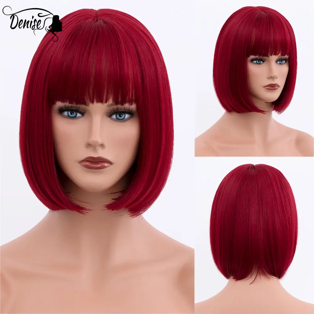 Bob Wig Straight Short Black To Blue Ombre Daily Synthetic Wigs For Women