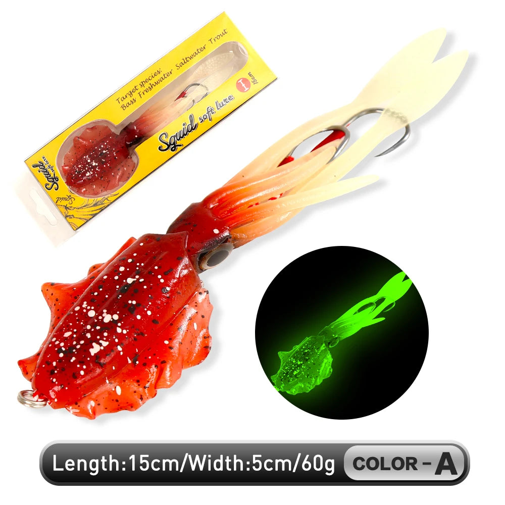 Soft Squid Bait Fishing Trolling Lure Octopus Head Jigs 60g