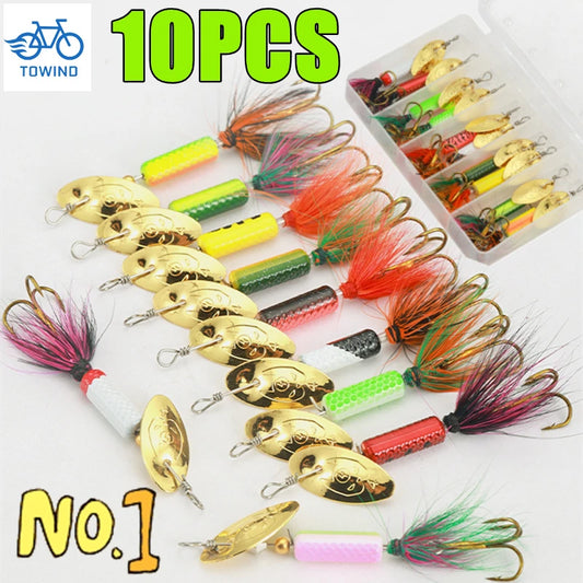 10/5PCS Metal Spinner Bait Spoon Hard Fishing Lures With Treble Hooks