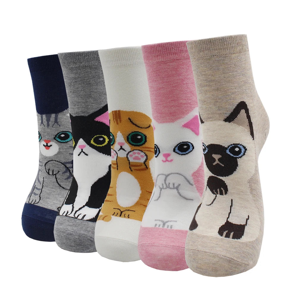 5 Pairs Fashion Colorful Kawaii Cute Cartoon Cotton Women Socks