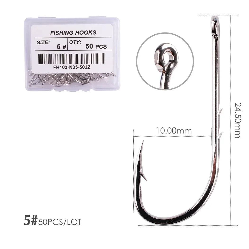 50pcs/ Box Long Shank Fishing Hook