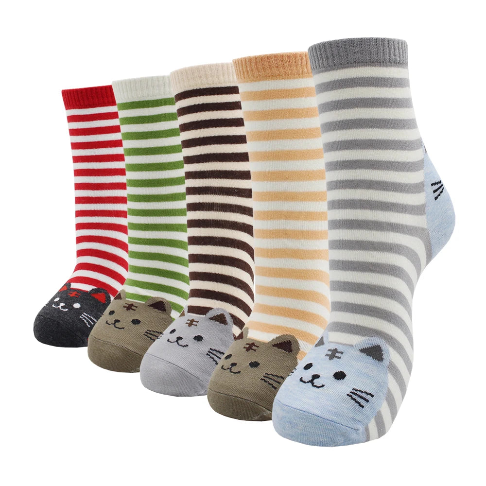 5 Pairs Fashion Colorful Kawaii Cute Cartoon Cotton Women Socks