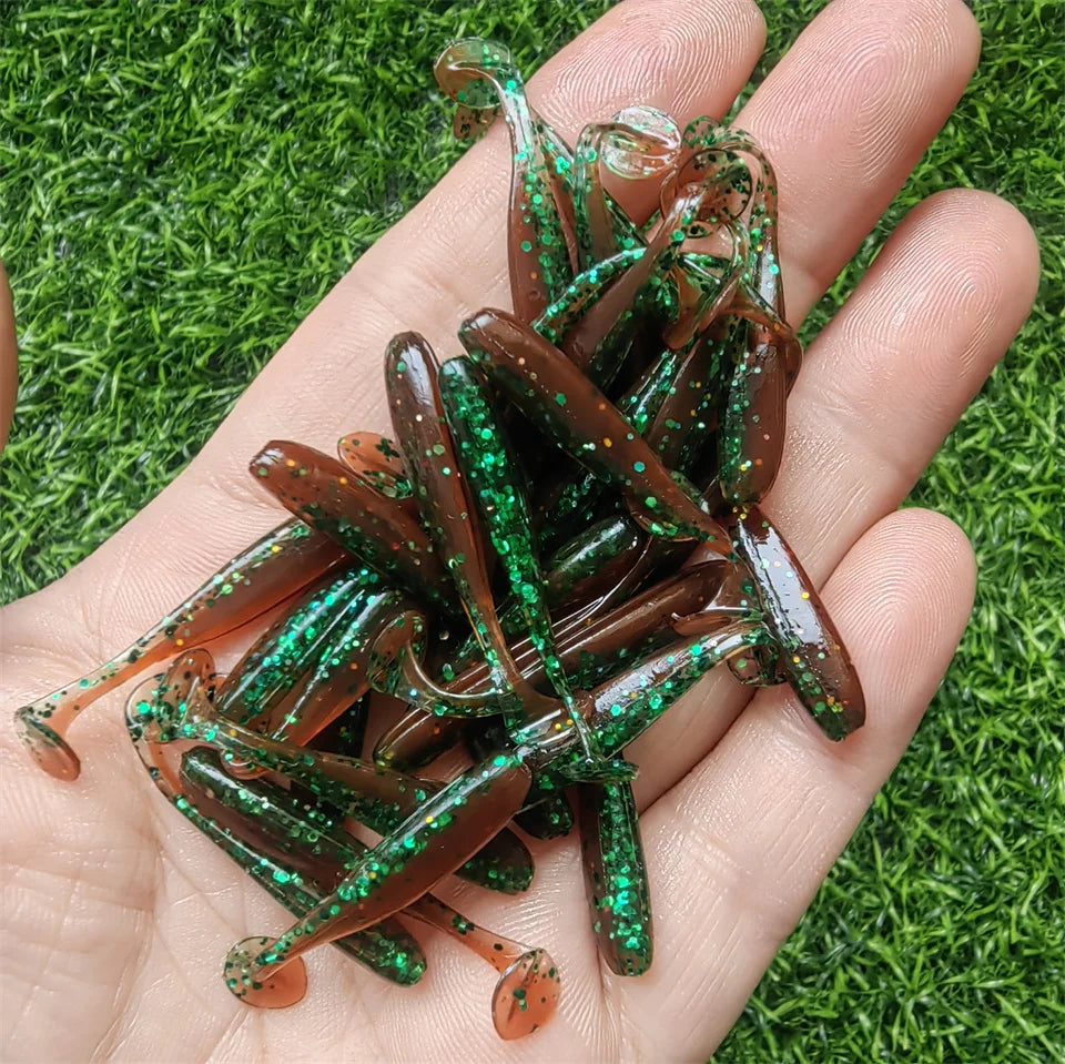 10PCS Micro Soft Fishing Lures 3.5cm 4cm 5cm T-tail Worm Lure