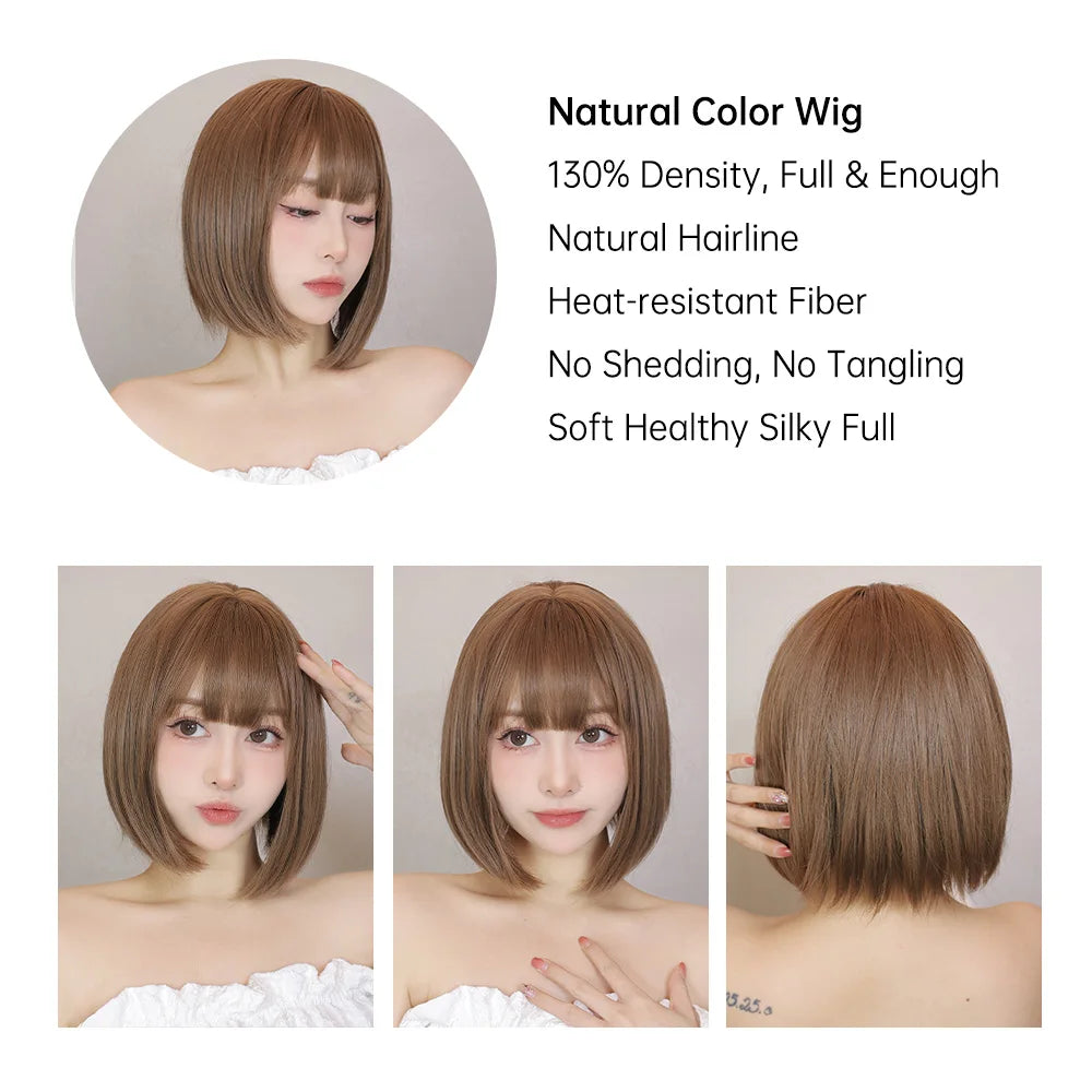 Light Brown Synthetic Wigs Straight Short Bob Cut