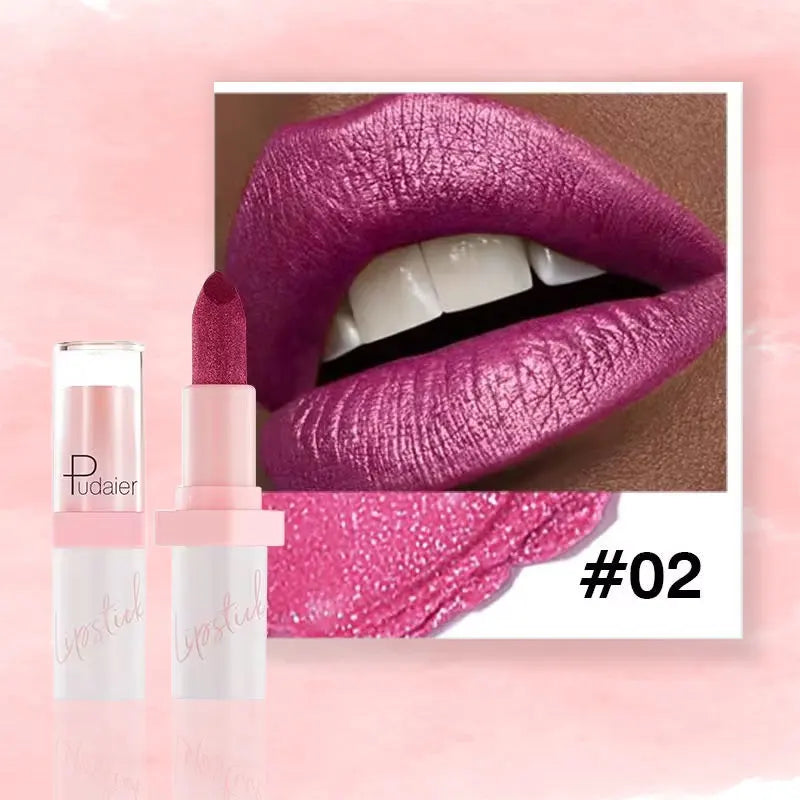 Waterproof Metallic Pearlescent Lipstick Pop Glitter Lip Gloss 10-Color Long Lasting