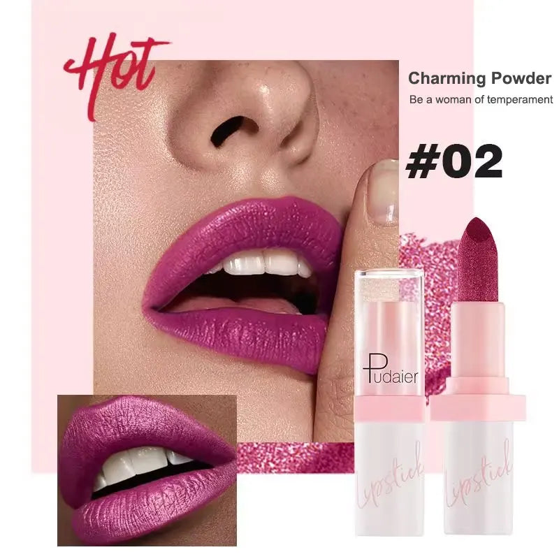 Waterproof Metallic Pearlescent Lipstick Pop Glitter Lip Gloss 10-Color Long Lasting