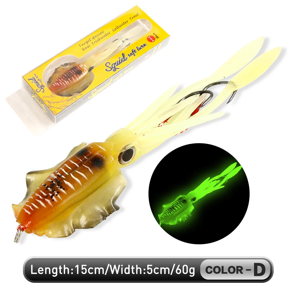 Soft Squid Bait Fishing Trolling Lure Octopus Head Jigs 60g