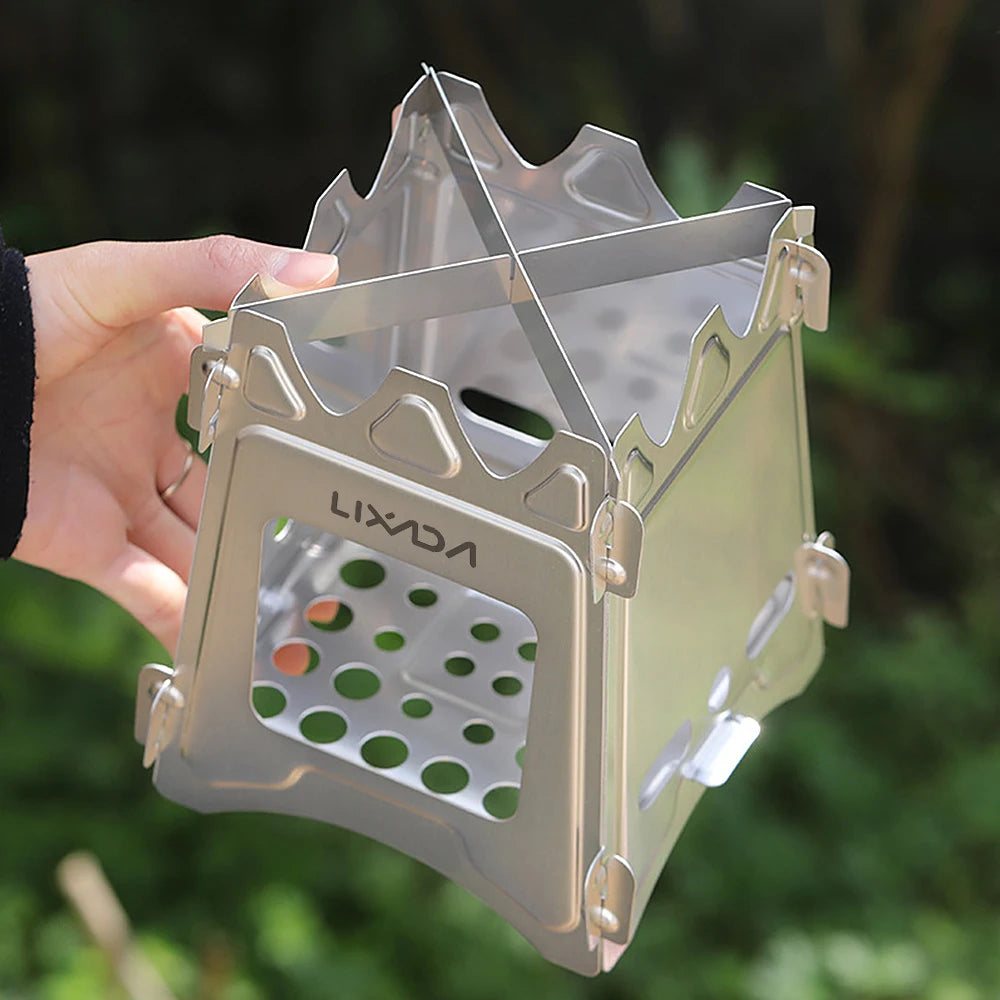 Camping Stove Compact Folding Titanium/Stainless Steel Wood Stove