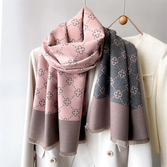 Check Winter Women's Scarf Luxury Design Double sided