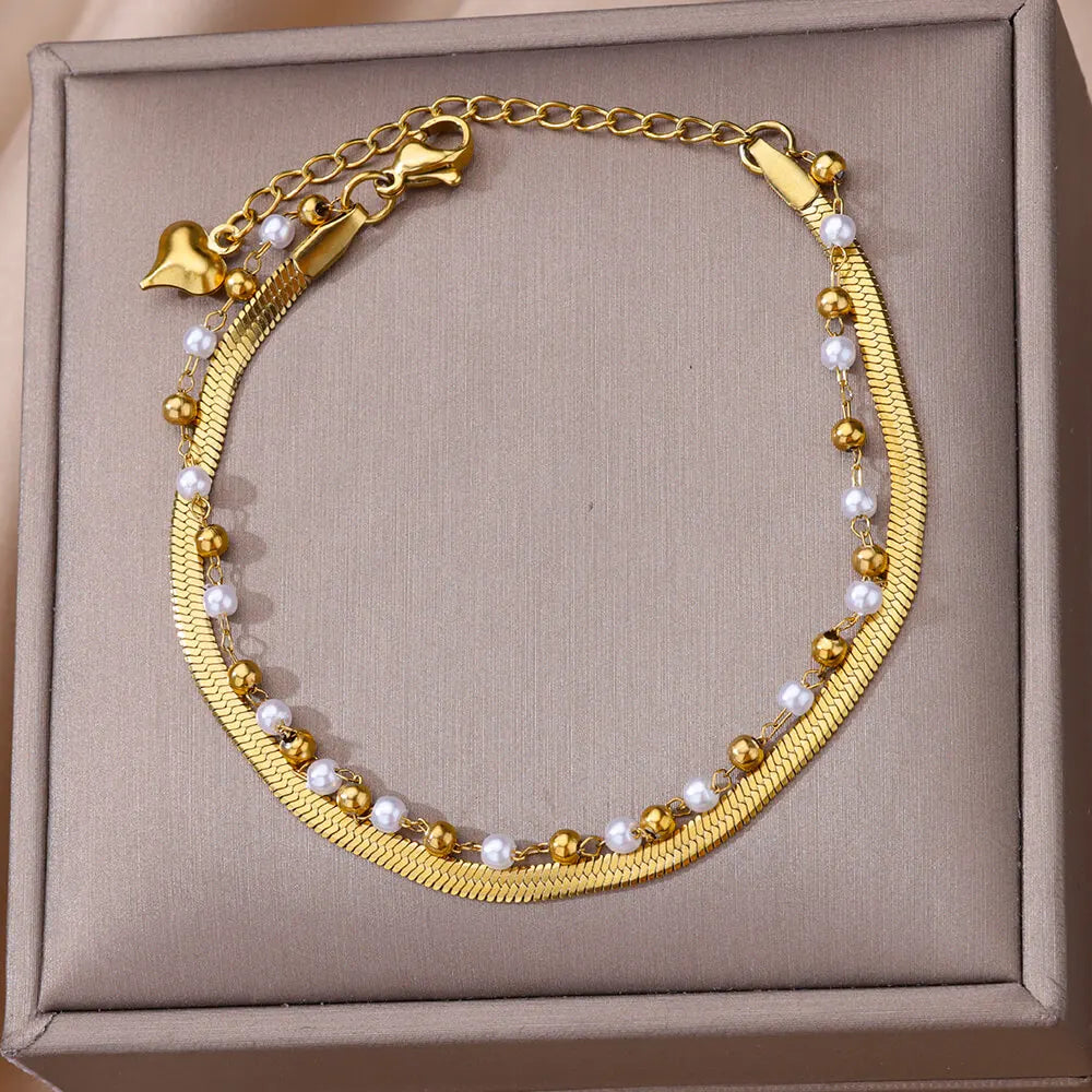 Imitation Pearl Charm Anklets For Women