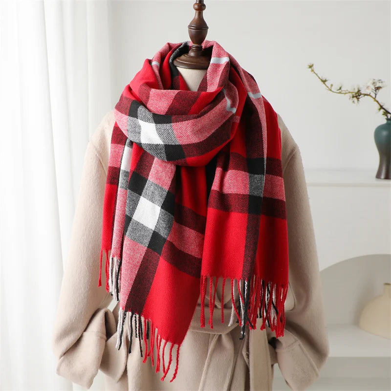 Luxury brand Winter Plaid Cashmere Like Blanket Scarf