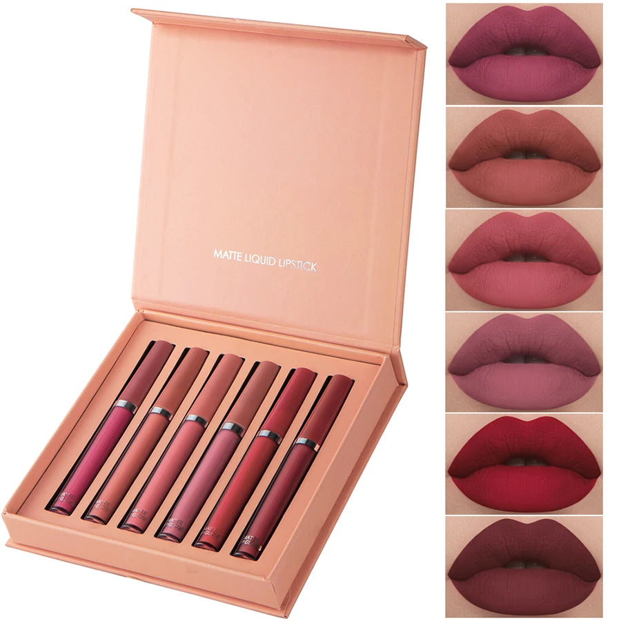 Matte Lip Gloss Set 6 Color Lipstick Smooth And Lasting Display Lip Gloss Waterproof Moisturizing