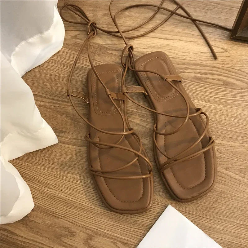 Women Sandals Narrow Band Vintage Square Toe