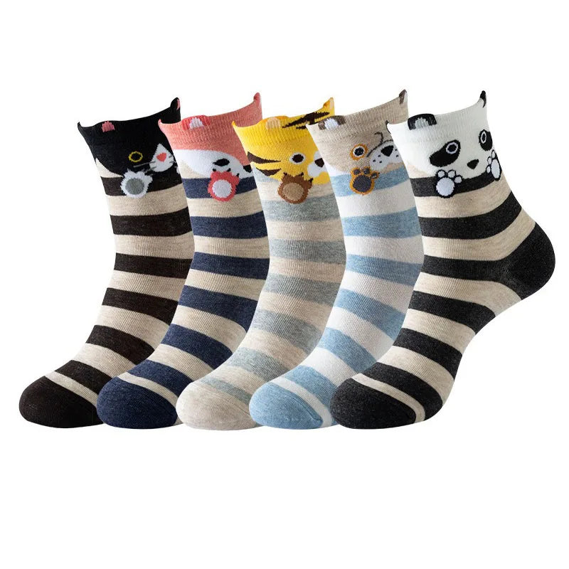 5 Pairs Fashion Pet cat dog Colorful Kawaii Cute Cartoon Cotton Women Socks