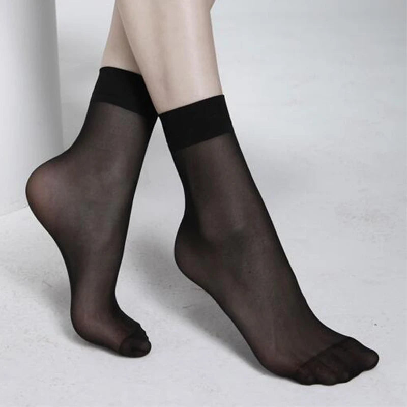 5 Pairs Female Summer Thin Silk Transparent Sexy Ankle Nylon Socks Set