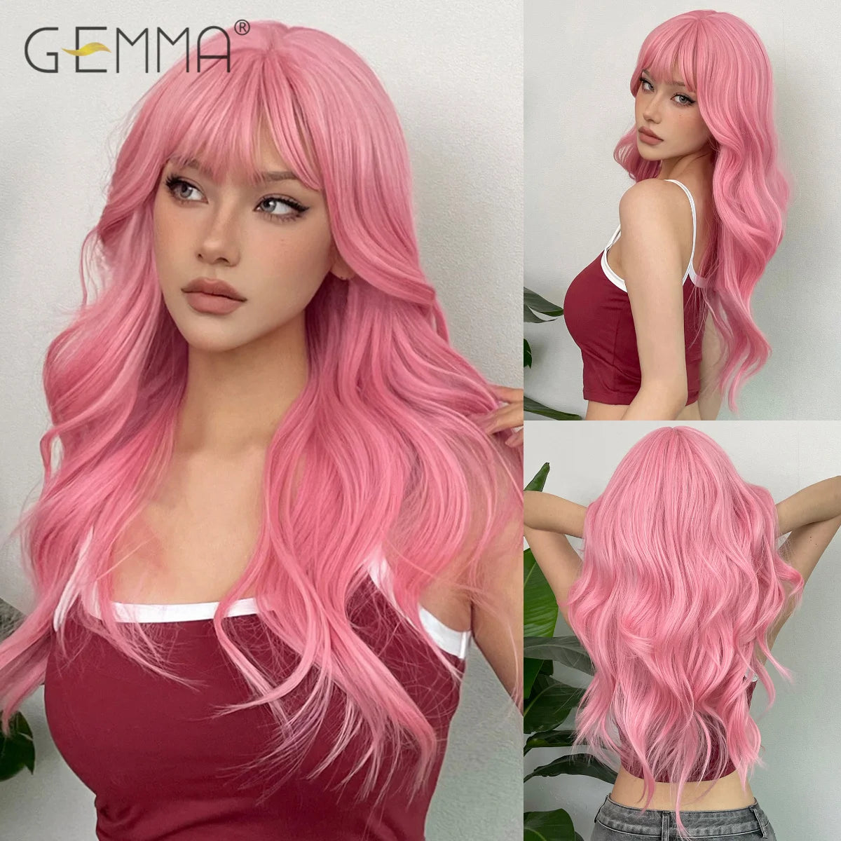 Long Wavy Light Ash Blonde Synthetic Wigs with Bangs for Women