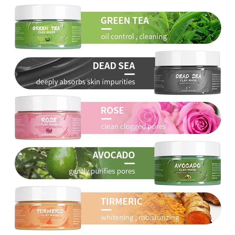 Turmeric Green Tea Rose Avocado Facial Mask Clay Mud Masks