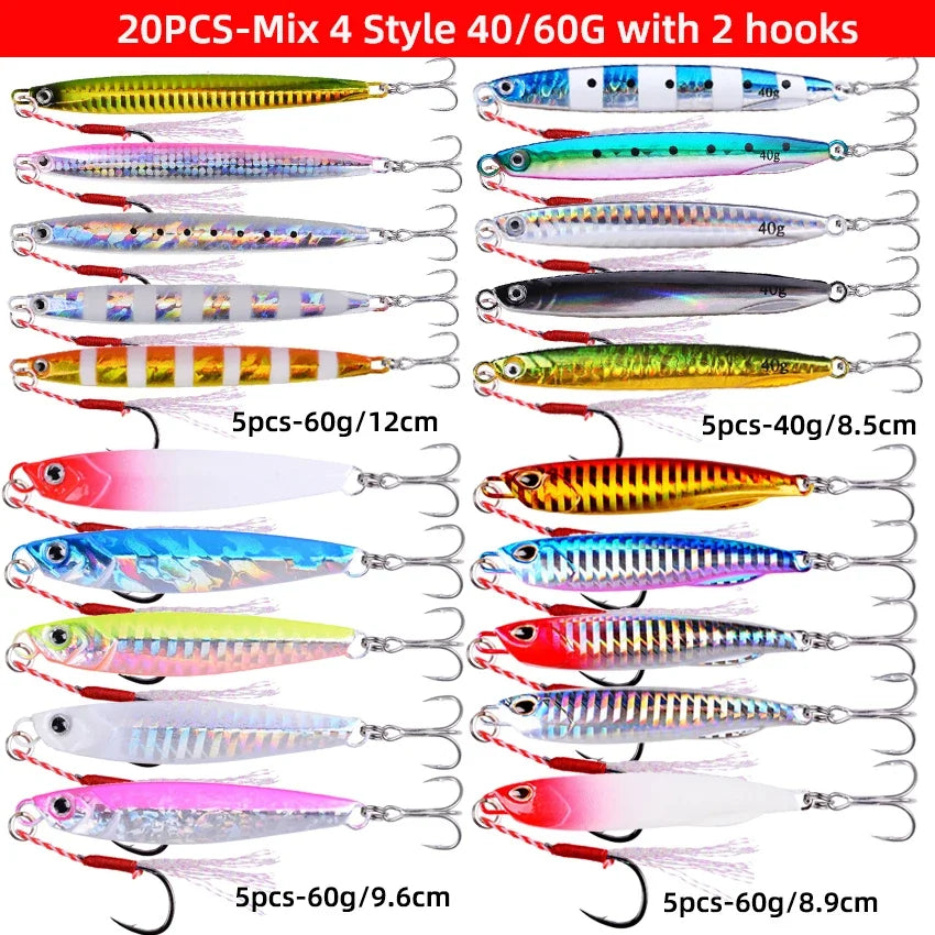 20PCS Casting Metal Jigs Fishing Lures Kit 10G 20G 28G 30G 60G