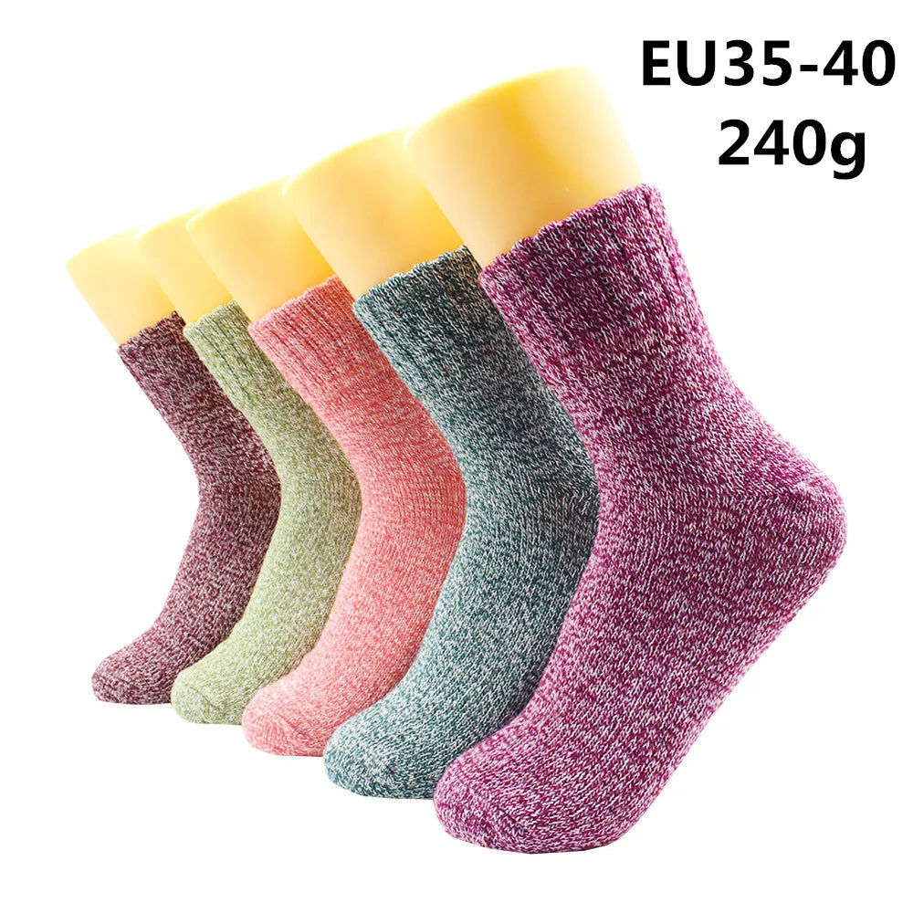 5 Pairs Winter Warmer Women Thicken Thermal Wool Cashmere Snow Socks