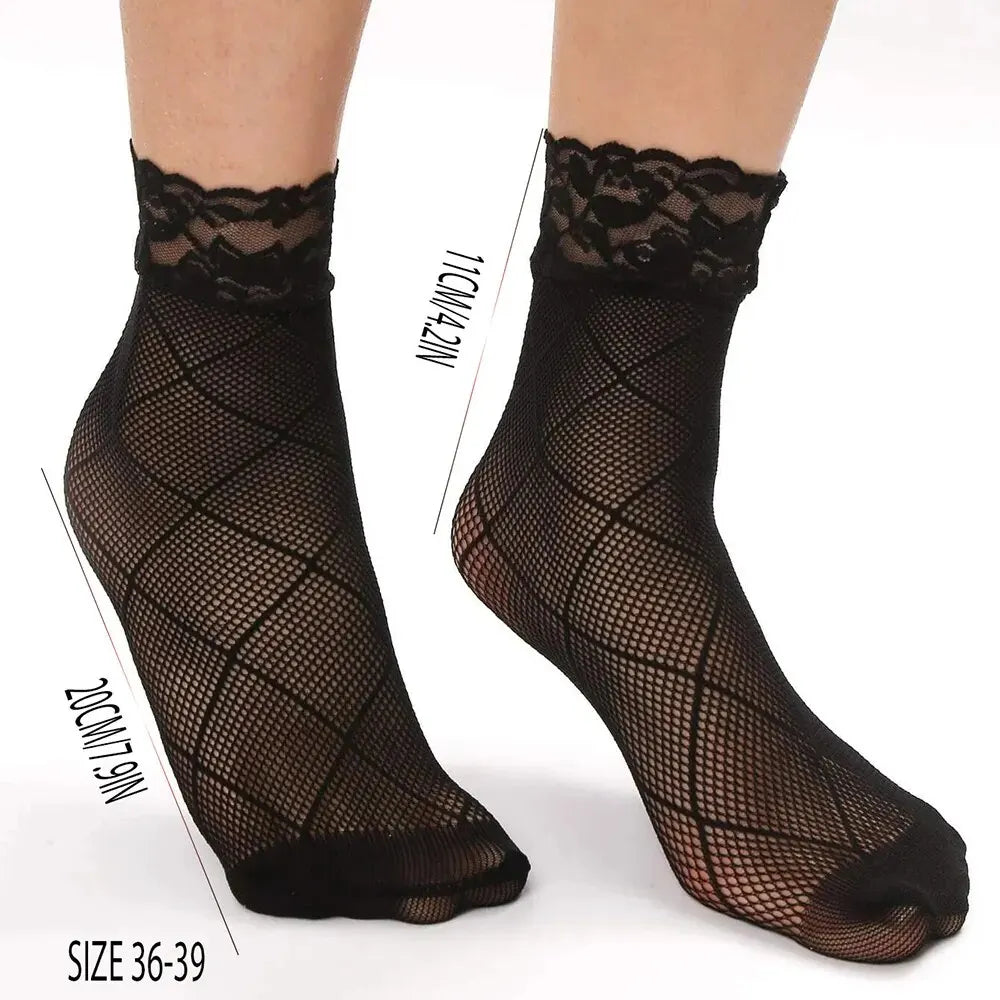 5 Pairs Vintage Lace Women's Socks Summer Mesh Elastic Transparent Ankle Socks