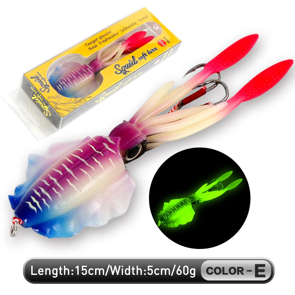 Soft Squid Bait Fishing Trolling Lure Octopus Head Jigs 60g