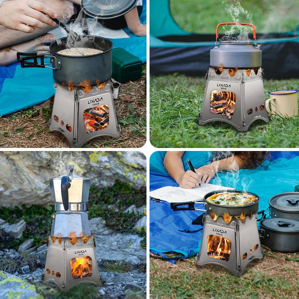 Camping Stove Compact Folding Titanium/Stainless Steel Wood Stove