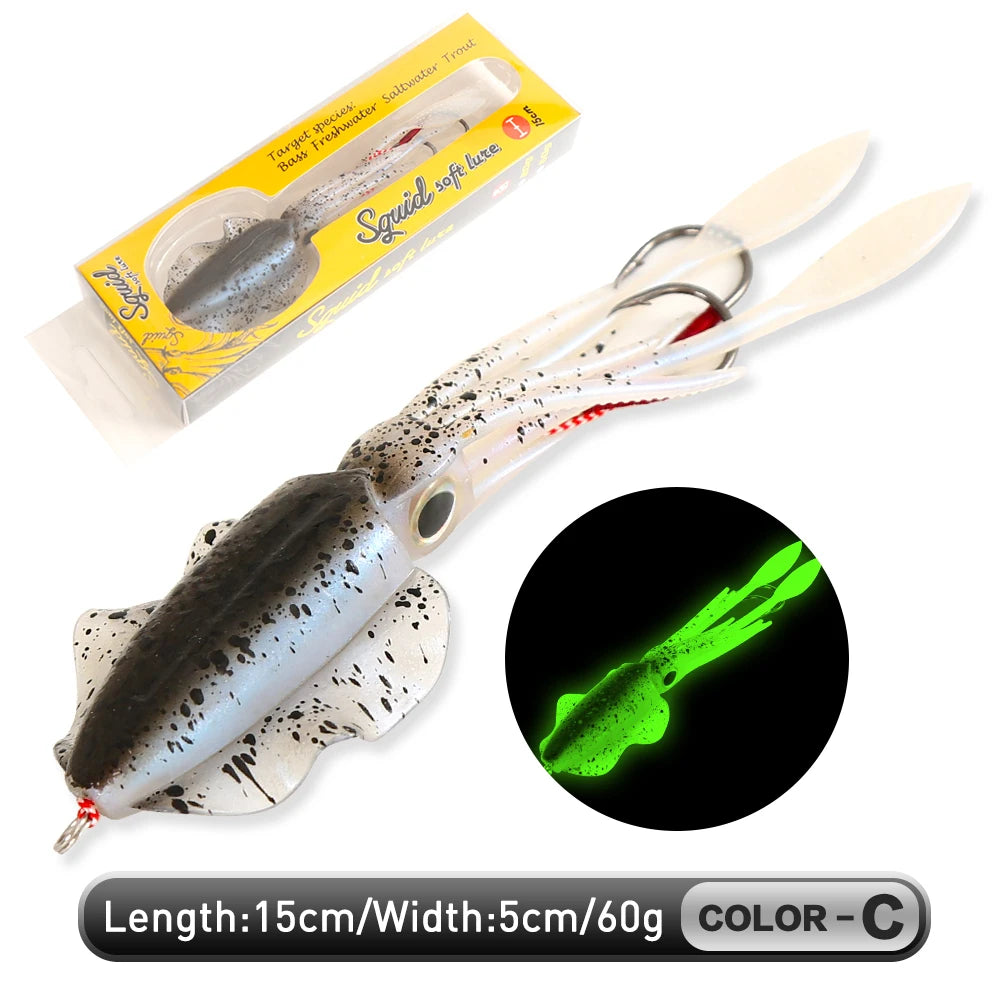 Soft Squid Bait Fishing Trolling Lure Octopus Head Jigs 60g