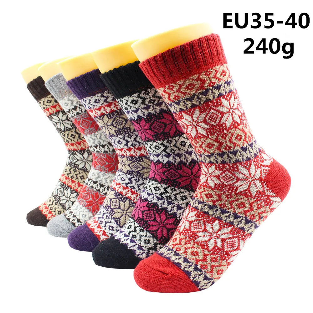 5 Pairs Winter Warmer Women Thicken Thermal Wool Cashmere Snow Socks