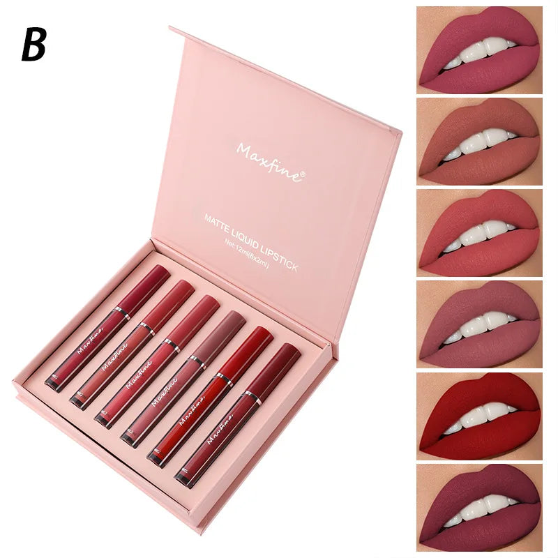 Matte Lip Gloss Set 6 Color Lipstick Smooth And Lasting Display Lip Gloss Waterproof Moisturizing