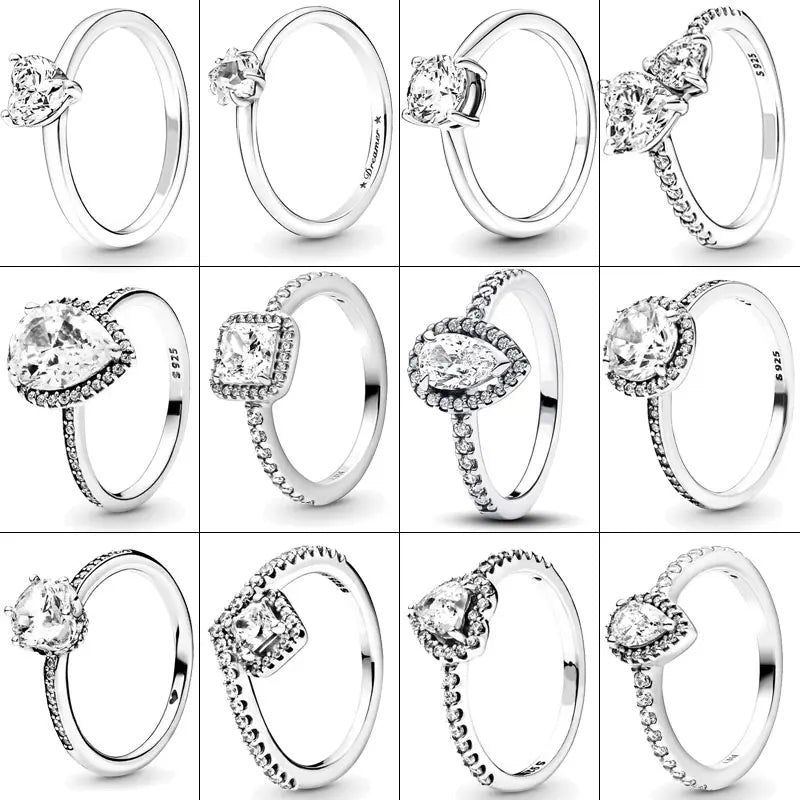 New 925 Silver Ring Sparkling Crown Solitaire Ring