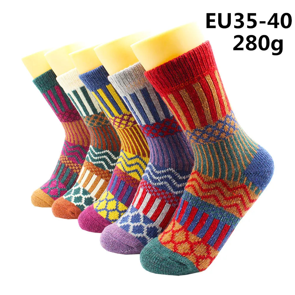 5 Pairs Winter Warmer Women Thicken Thermal Wool Cashmere Snow Socks