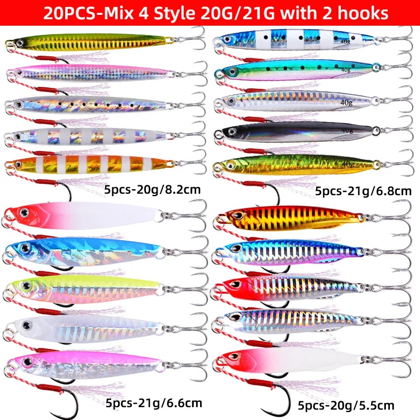 20PCS Casting Metal Jigs Fishing Lures Kit 10G 20G 28G 30G 60G