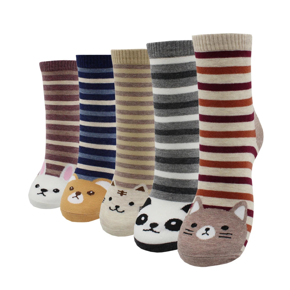 5 Pairs Fashion Colorful Kawaii Cute Cartoon Cotton Women Socks