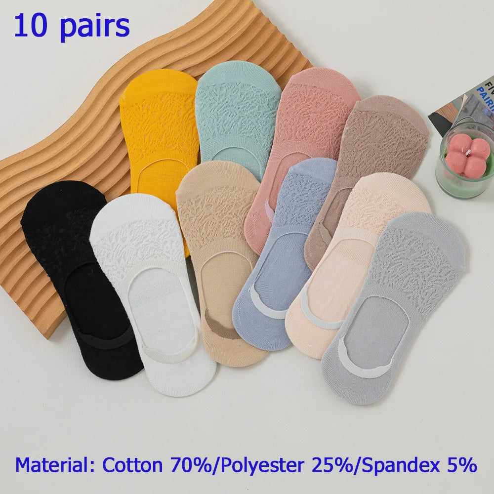 10 Pairs of Colored Cotton WOMEN'S Short Socks