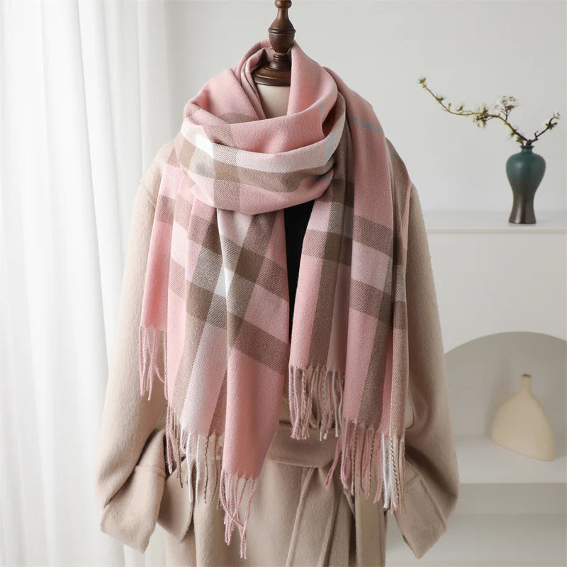 Luxury brand Winter Plaid Cashmere Like Blanket Scarf