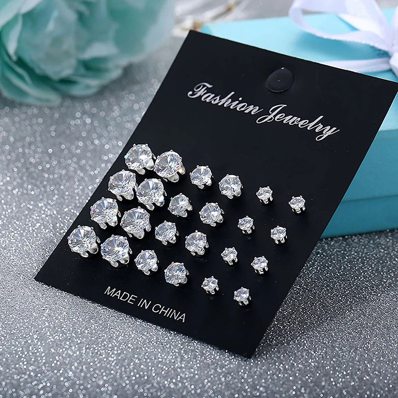 1Set White Shiny Crystal Zircon Earrings Set