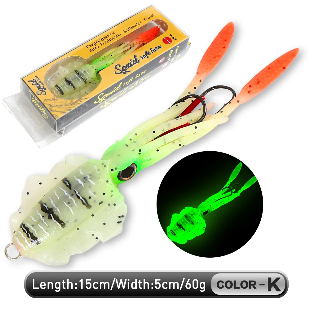 Soft Squid Bait Fishing Trolling Lure Octopus Head Jigs 60g